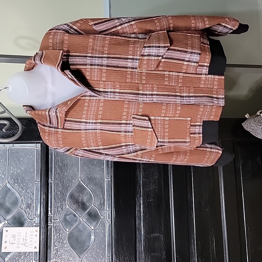 #50 la Miel Brown Plaid Lined Bomber Style Jacket Snap Closure Women Size M